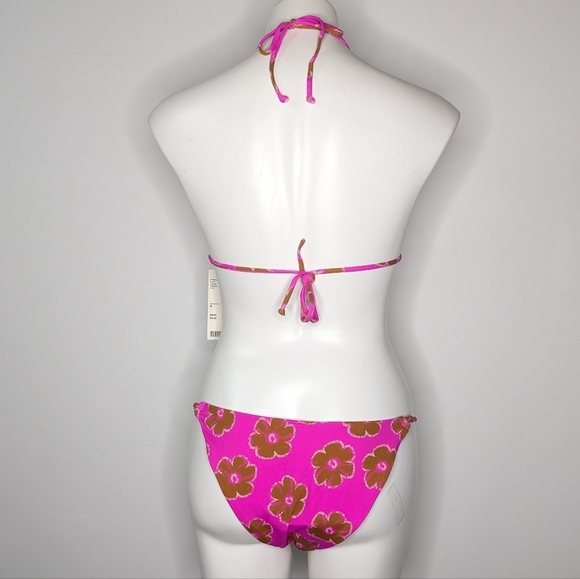 NWT Urban Outfitters Zoey Out From Under Pink Brown Floral String Bikini M/L - Picture 5 of 9